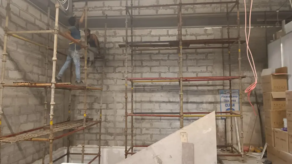 Scaffolding framework assembled for interior construction work