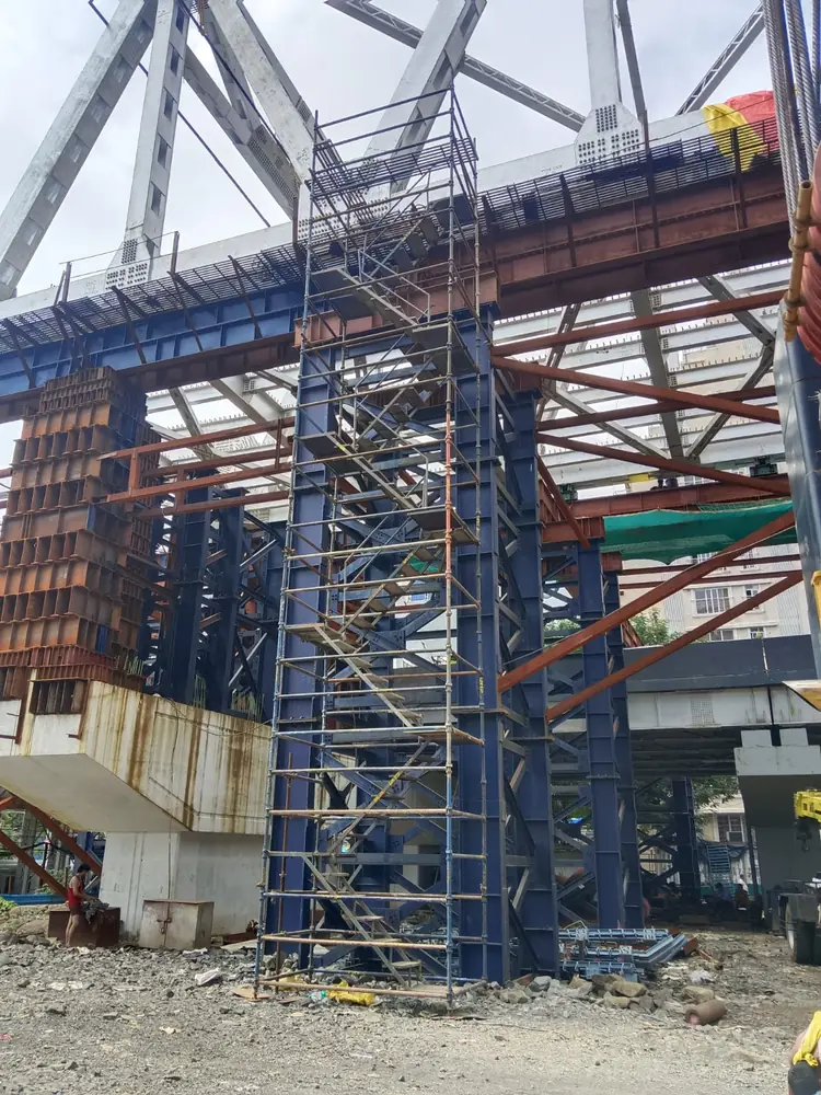 Industrial stairway scaffold structure at a construction site